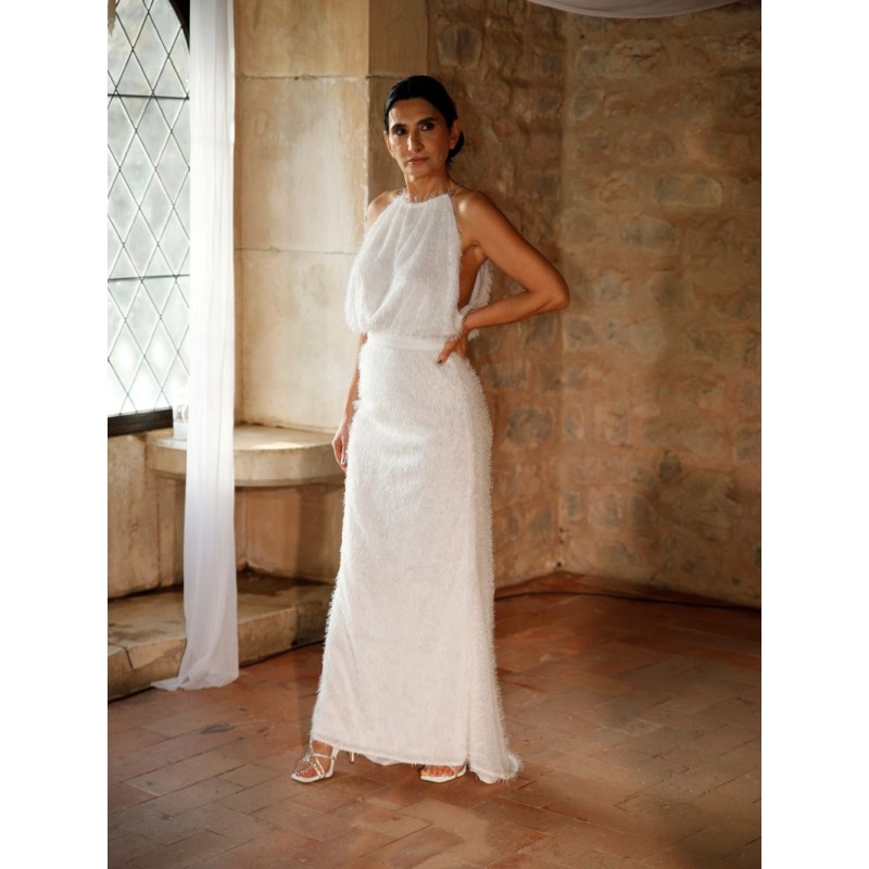 Vestido branco longo com franjas