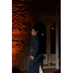 Saia comprida azul riscas