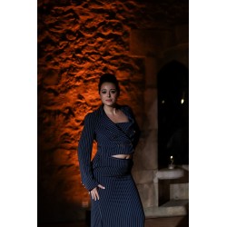 Saia comprida azul riscas