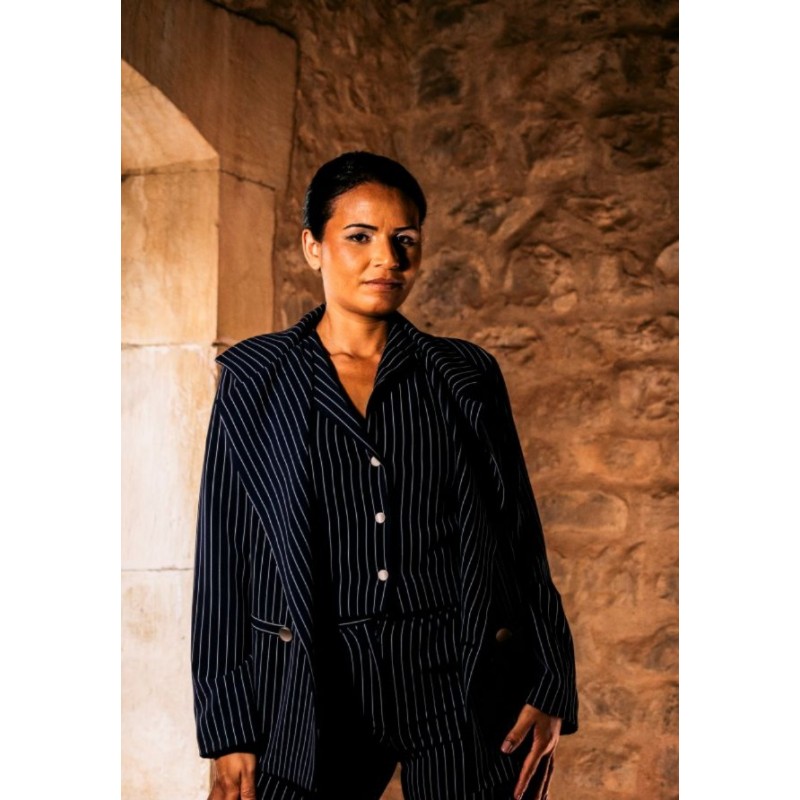 Blazer riscas azul marinho escuro