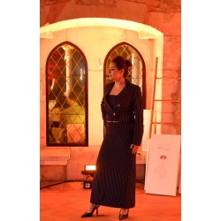 Saia comprida azul riscas