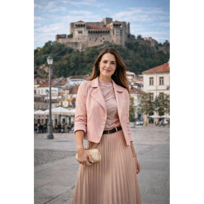 BIKER EM CAMURÇA ( rosa e beige)