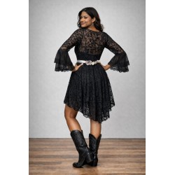 Jumpsuit em renda preto com cinto