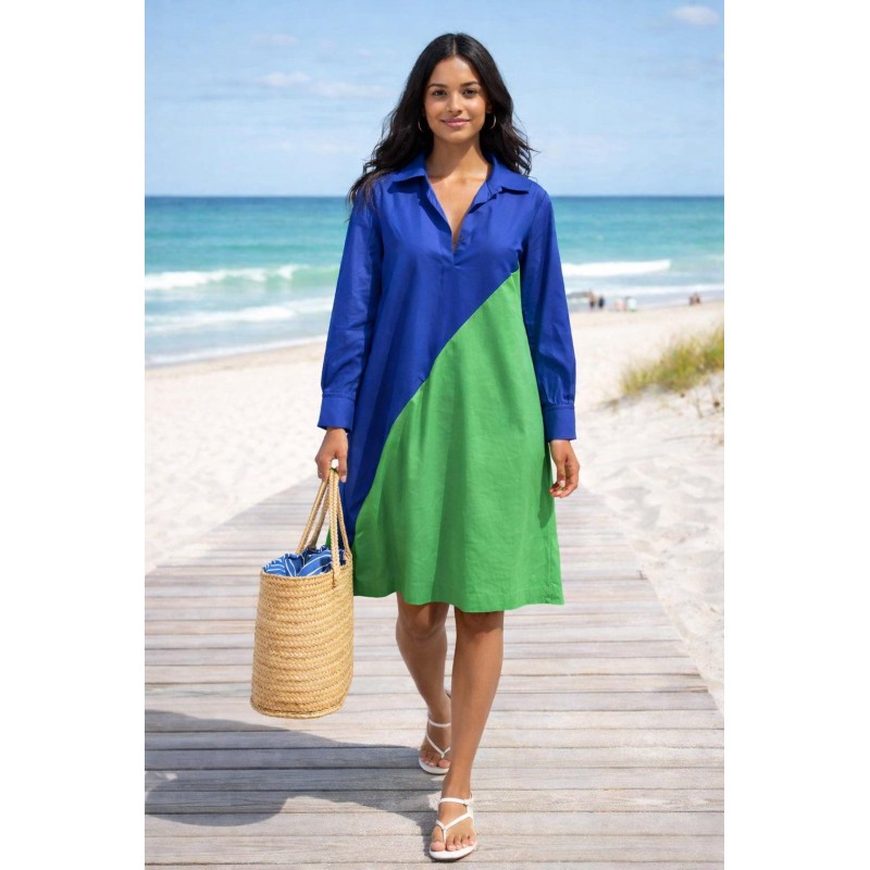 Vestido verde e azul